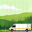Symbol CO₂-arme Lieferung: Elektro-Transporter auf dem Landweg