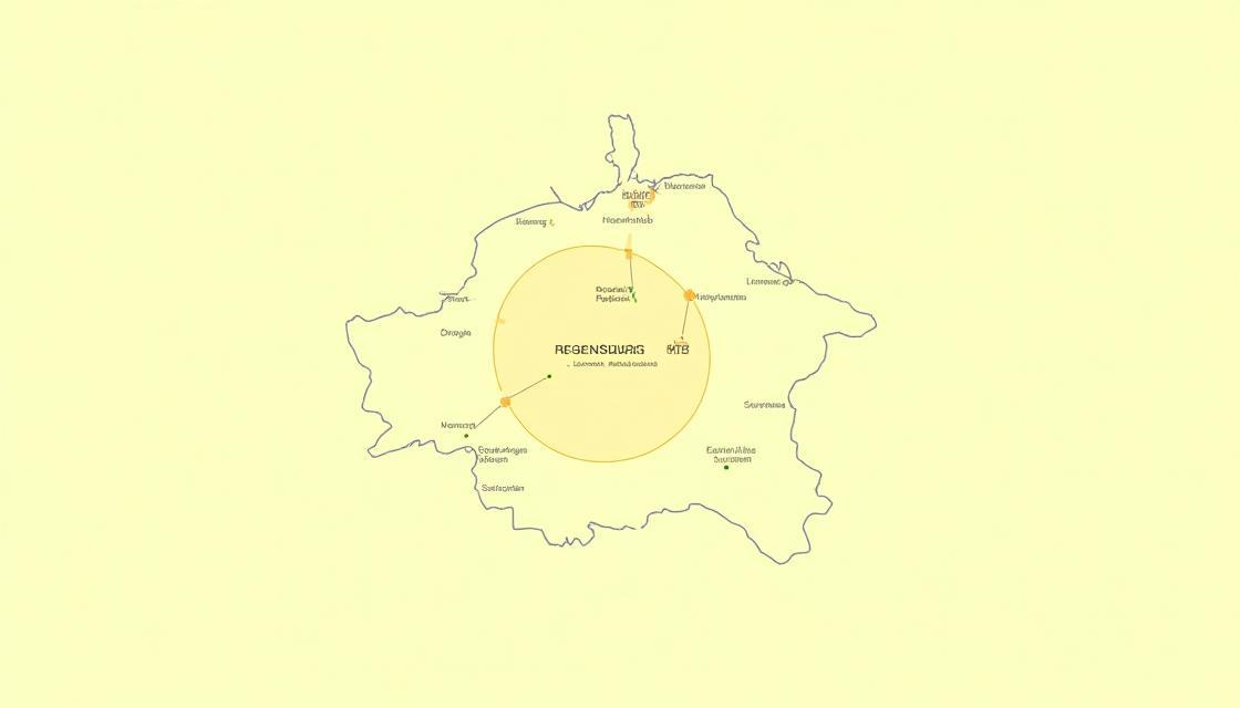 Statische Karte mit einem Liefer-Radius von 150 km um Regensburg